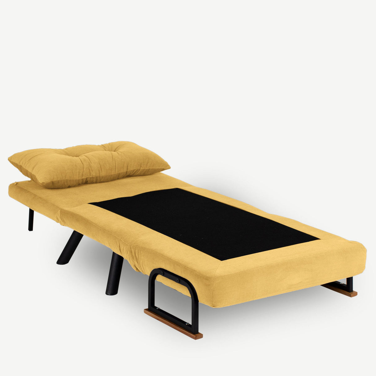 Fauteuils - Scandinavische slaapfauteuil Mosterd Geel stof linnen look Sando - Dimehouse