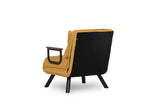 Fauteuils - Scandinavische slaapfauteuil Mosterd Geel stof linnen look Sando - Dimehouse