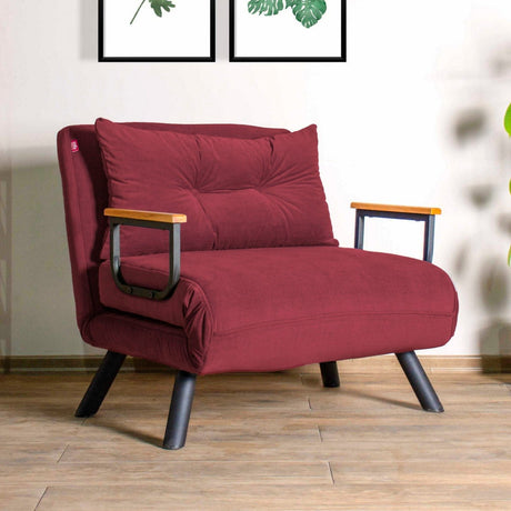 Sillón para dormir escandinavo Tejido rojo burdeos aspecto lino Sando