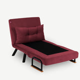 Fauteuils - Scandinavische slaapfauteuil Bordeaux Rood stof linnen look Sando - Dimehouse