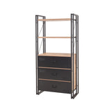 Boekenkasten - Industriële boekenkast met lades dennenhout melamine zwart metaal Cosmo 90x180x35 cm - Dimehouse