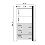 Boekenkasten - Industriële boekenkast met lades dennenhout melamine zwart metaal Cosmo 90x180x35 cm - Dimehouse