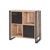 Boekenkasten - Industrieel dressoir dennenhout melamine zwart metaal Cosmo 89x89x35 cm - Dimehouse