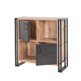 Boekenkasten - Industrieel dressoir dennenhout melamine zwart metaal Cosmo 89x89x35 cm - Dimehouse