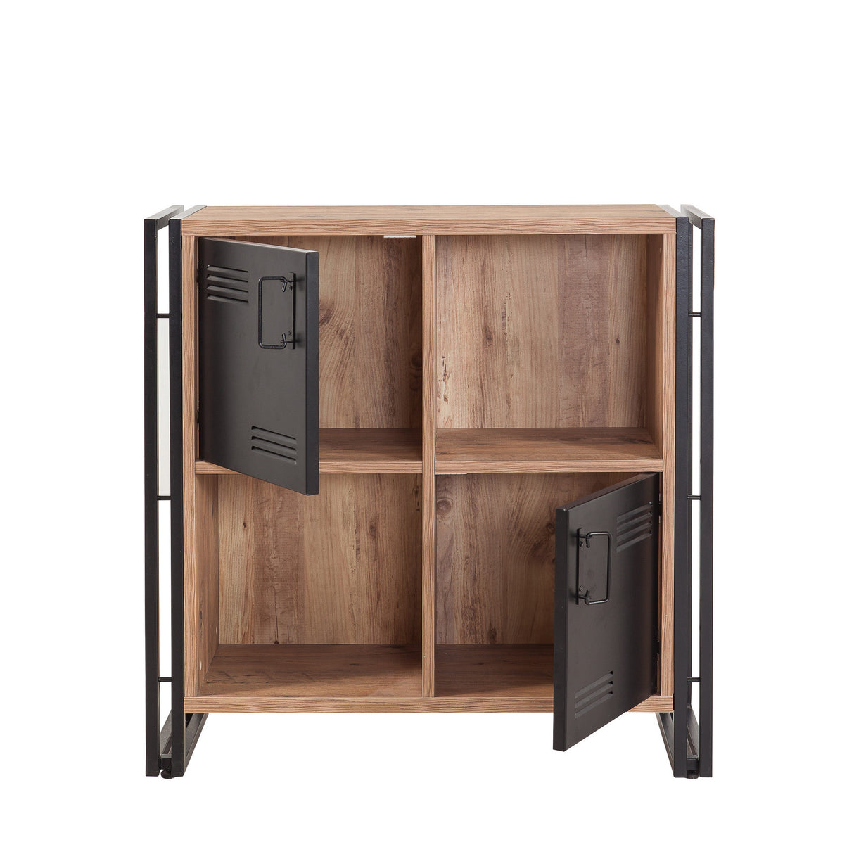 Boekenkasten - Industrieel dressoir dennenhout melamine zwart metaal Cosmo 89x89x35 cm - Dimehouse