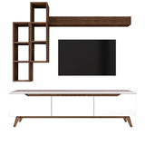 TV Meubels - TV Meubel Set Iona Wit Donker Walnoot Melamine 180x48,6x35 cm - Dimehouse