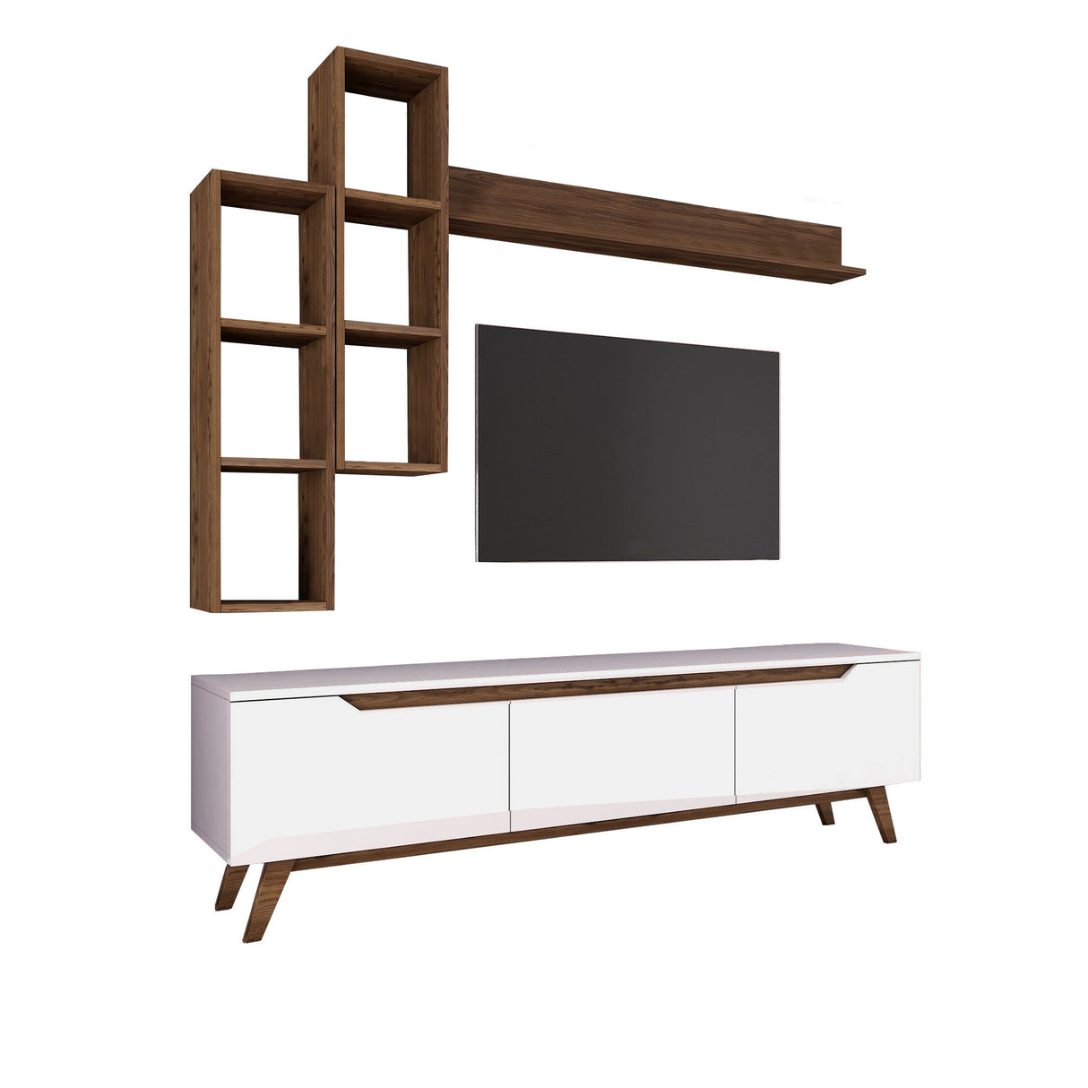 TV Meubels - TV Meubel Set Iona Wit Donker Walnoot Melamine 180x48,6x35 cm - Dimehouse