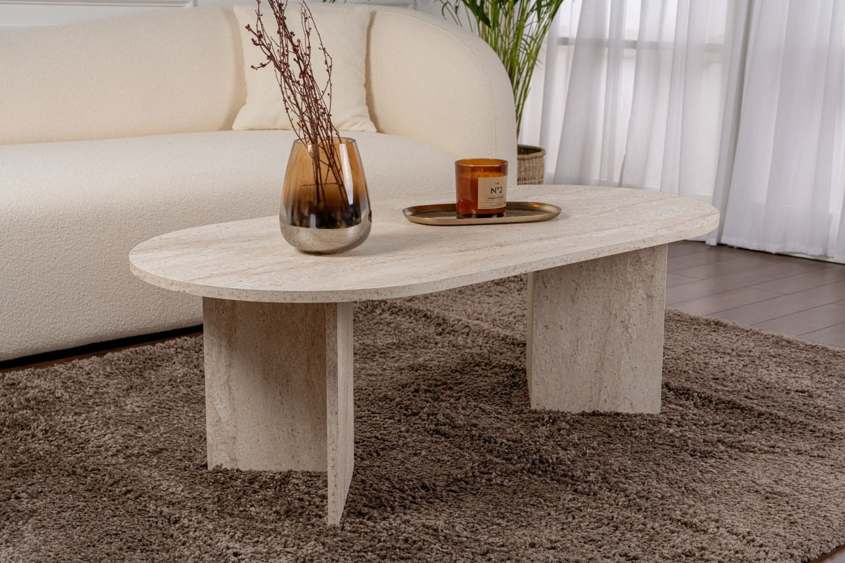 Salontafels - Ovale salontafel travertin melamine - Japandi - 119x60 cm - Sota - Dimehouse