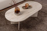 Salontafels - Ovale salontafel travertin melamine - Japandi - 119x60 cm - Sota - Dimehouse