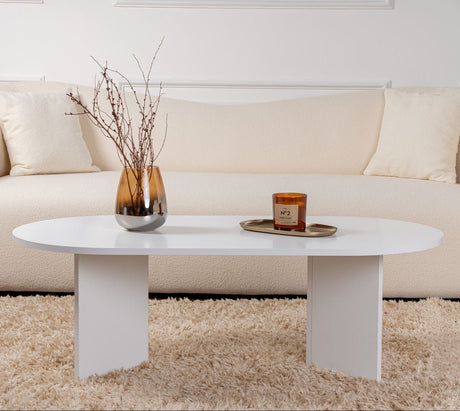 Mesa de centro melamina blanca forma arco Koda 119x60 cm