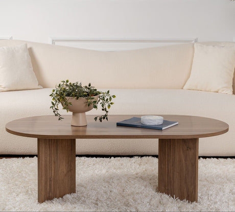 Mesa de centro ovalada de melamina nogal - Japandi - 119x60 cm - Sota