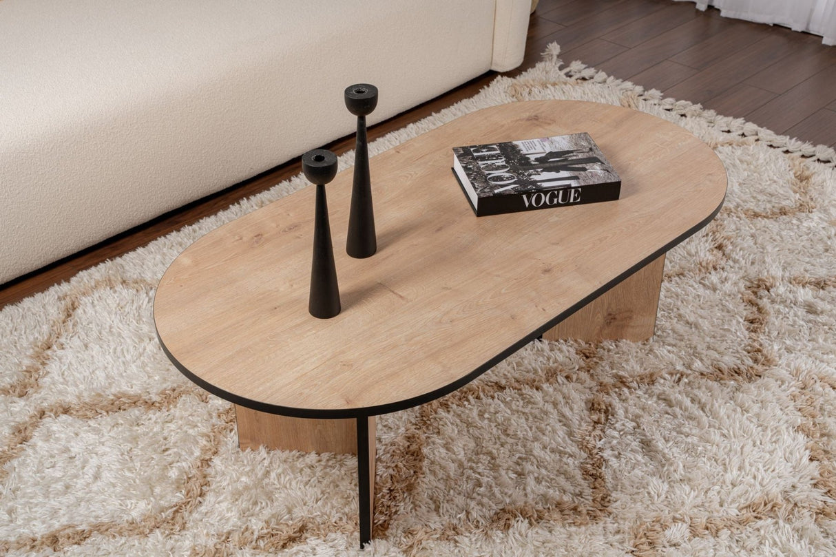 Salontafels - Salontafel eikenhout zwart melamine boogvorm Koda 119x60 cm - Dimehouse