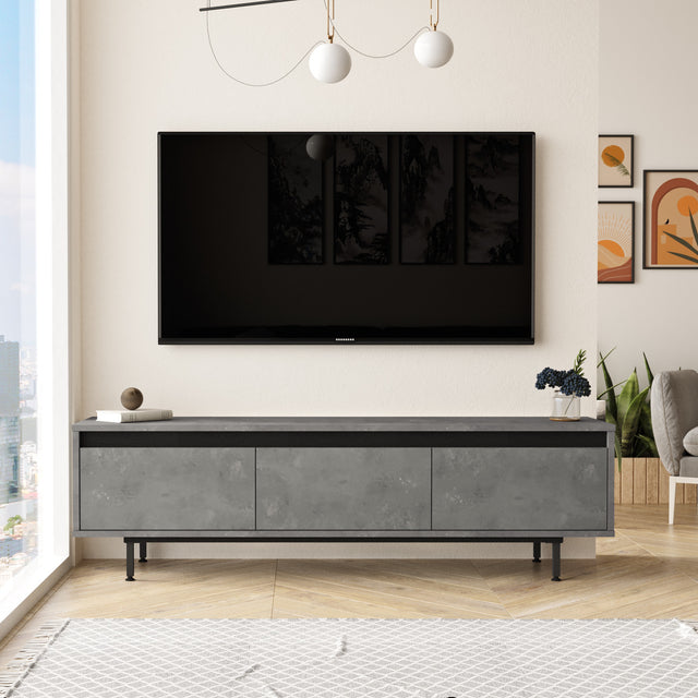TV Meubels - TV Meubel Maya Zilver Zwart Melamine 160x45,2x35,5 cm - Dimehouse