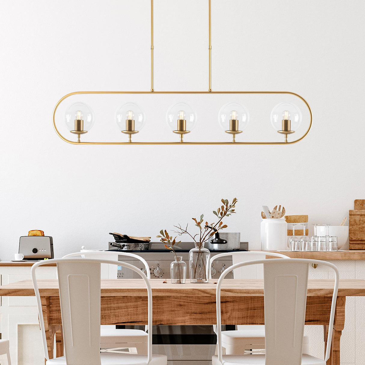 Hanglamp 5-lichts Goud Helder Glas Lucent