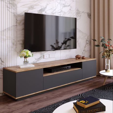 Muebles de TV Vesper Atlantic Pine Wood Antracita Melamina 180x44.6x44.5 cm