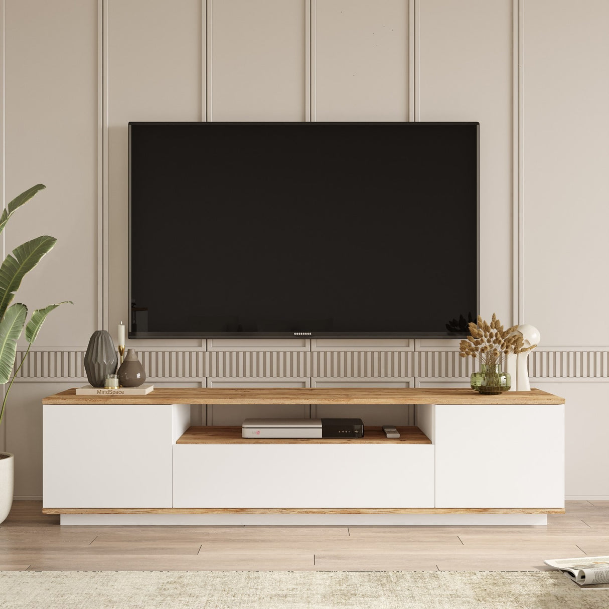 TV Meubels - TV Meubel Salerno Atlantisch Dennenhout Wit Melamine 180x44,6x44,5 cm - Dimehouse