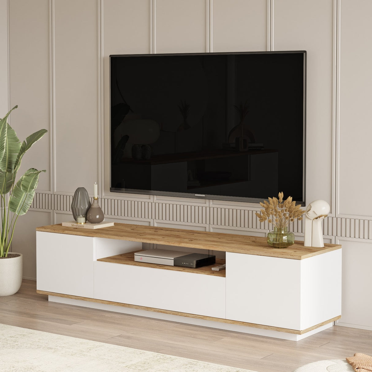 TV Meubels - TV Meubel Salerno Atlantisch Dennenhout Wit Melamine 180x44,6x44,5 cm - Dimehouse