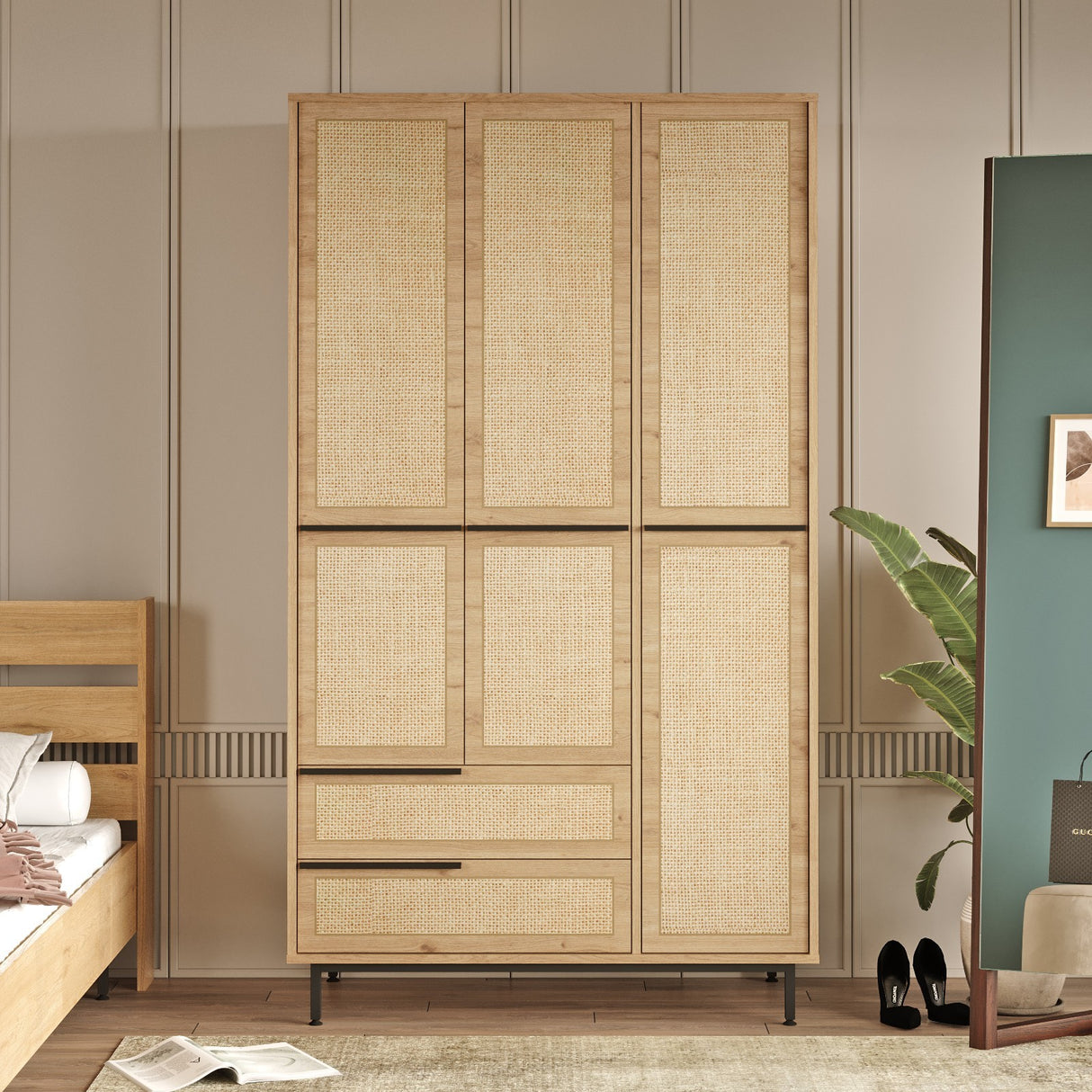 Kledingkasten - Kledingkast Kosmos Walnoot Eik Melamine 112,2x195,6x55 cm - Dimehouse