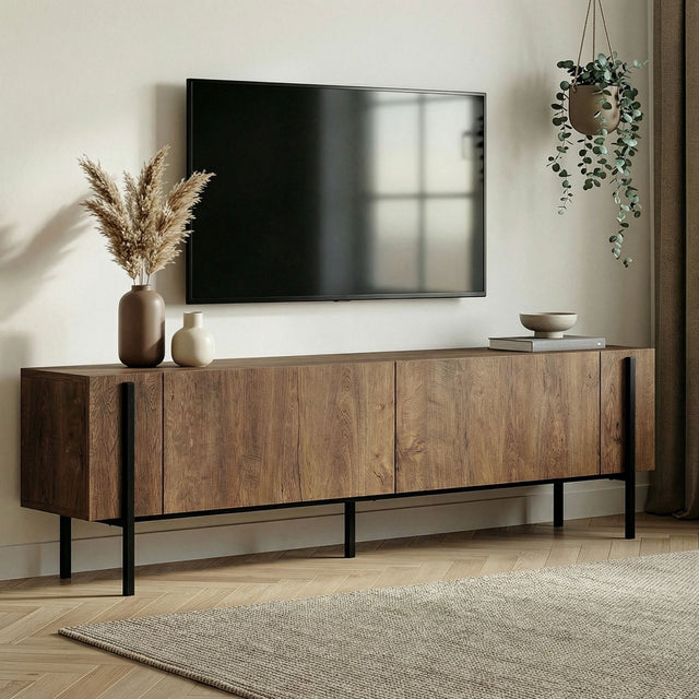 Mueble TV Nexus aspecto roble negro 180 cm Aspecto roble Kafkas / Madera revestida de melamina Negro