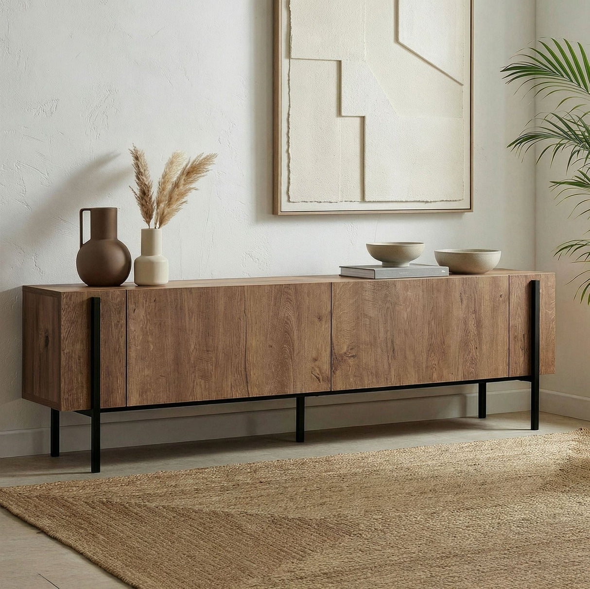 Mueble TV Nexus aspecto roble negro 180 cm Aspecto roble Kafkas / Madera revestida de melamina Negro