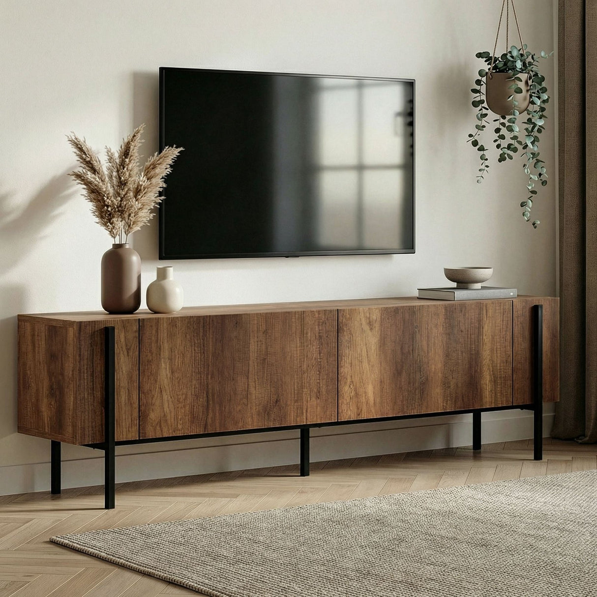 Mueble TV Nexus aspecto nogal negro 180 cm Aspecto nogal barroco y compuesto de madera melamina negra
