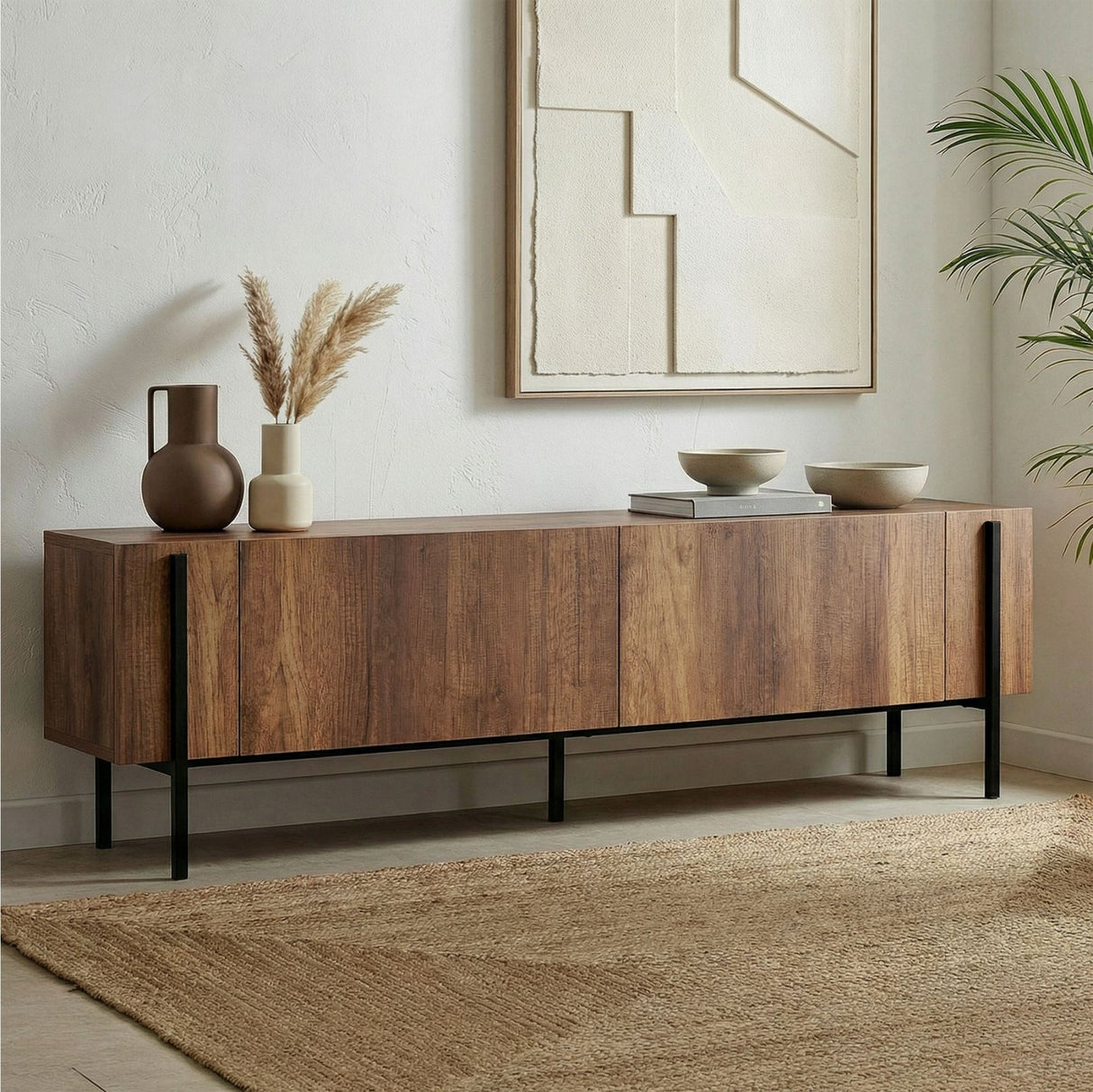 Mueble TV Nexus aspecto nogal negro 180 cm Aspecto nogal barroco y compuesto de madera melamina negra