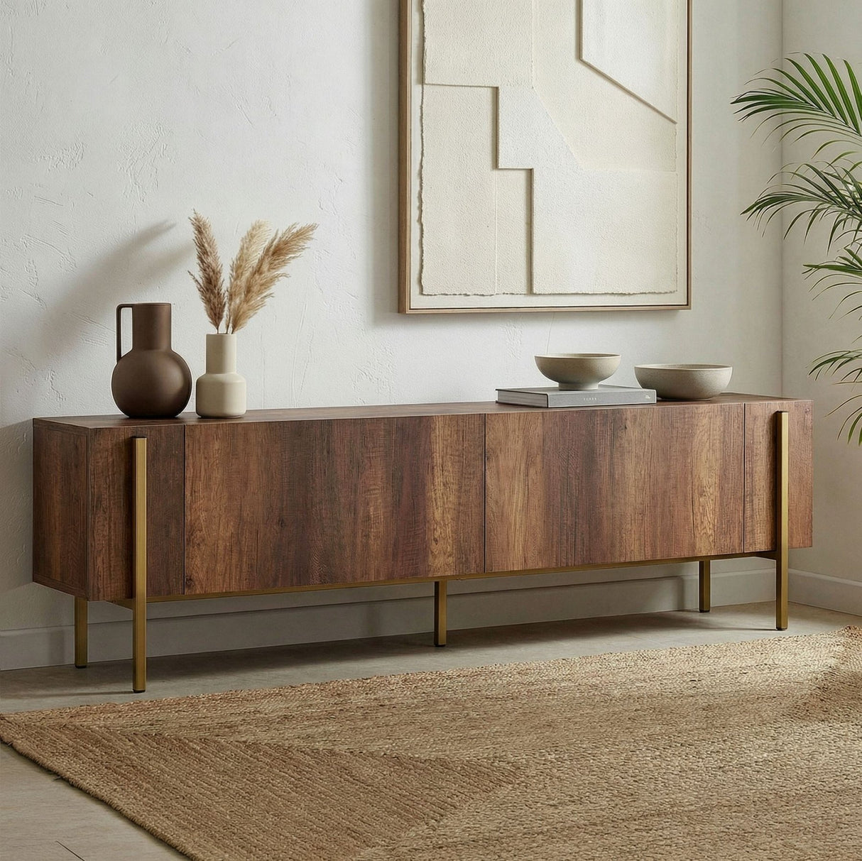 Nexus tv-meubel walnootlook met goud 180 cm Barok walnootlook met goud Gemelamineerd hout