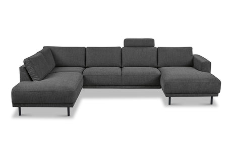 Moderne U-Bank Hoekbank Links Antraciet Stof Aniko 310x197x78 cm