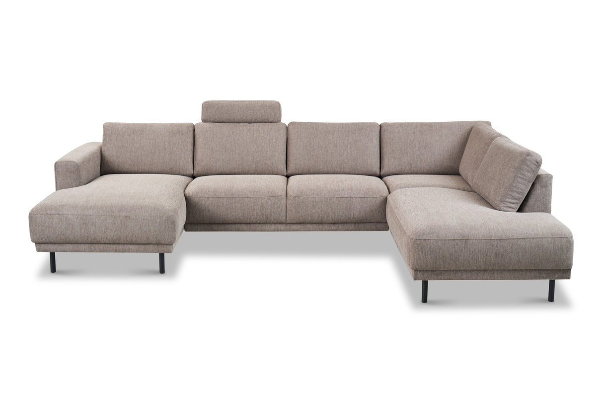 Moderne U-Bank Hoekbank Rechts Taupe Stof Aniko 310x197x78 cm