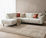 Moderne 3-zits Hoekbank Links Beige Stof Aniko met Lounger 240x197x78 cm