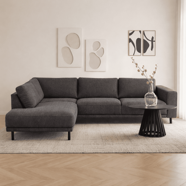 Banken - Moderne 3 - zits hoekbank met Lounger Antraciet Stof Aniko links 240x197x78 cm - Dimehouse