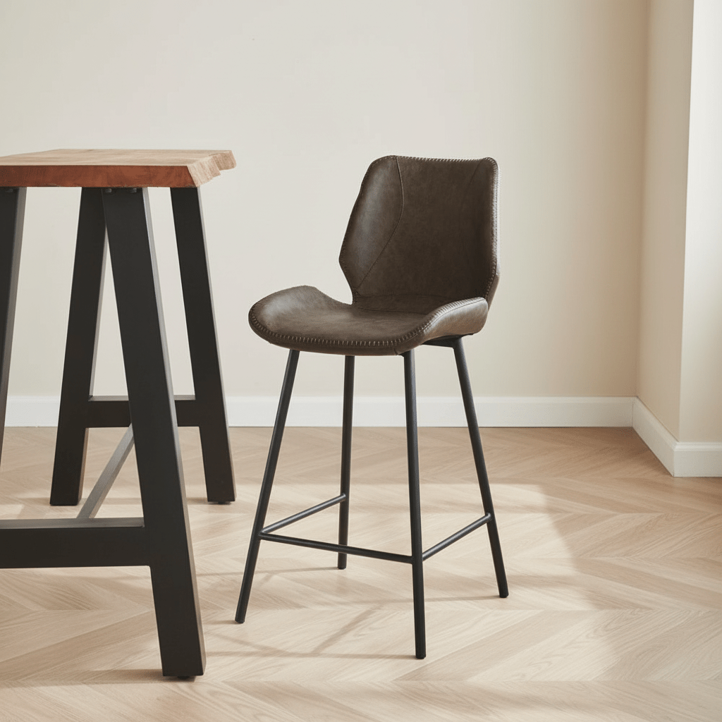 Beau Industriële Barkruk Taupe Kunstleer – 67 cm Zithoogte - Zonder Armleuningen sfeerfoto in modern interieur