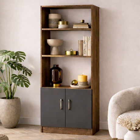 Librería Aventur Walnut Antracita Melamina 63.6x140x37.6 cm