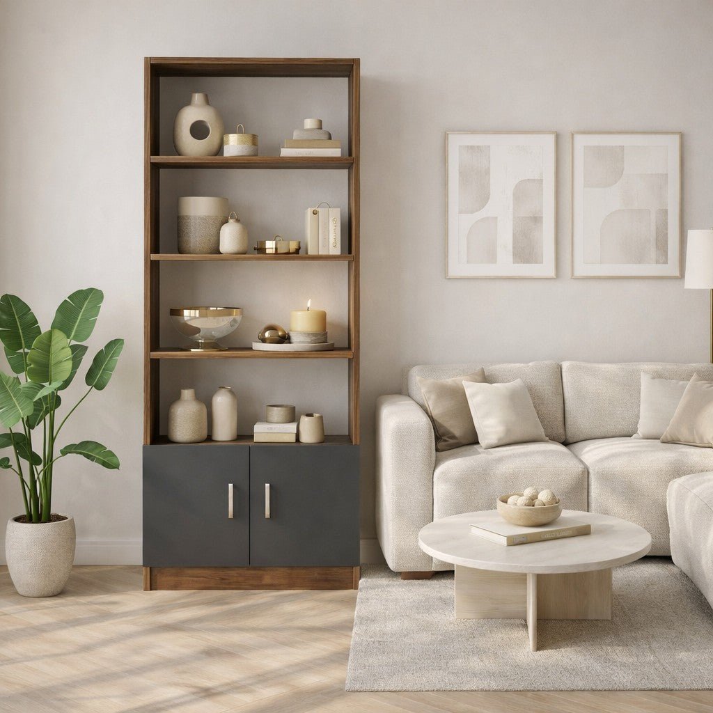 Boekenkasten - Boekenkast Aventur Walnoot Antraciet Melamine 63,6x140x37,6 cm - Dimehouse