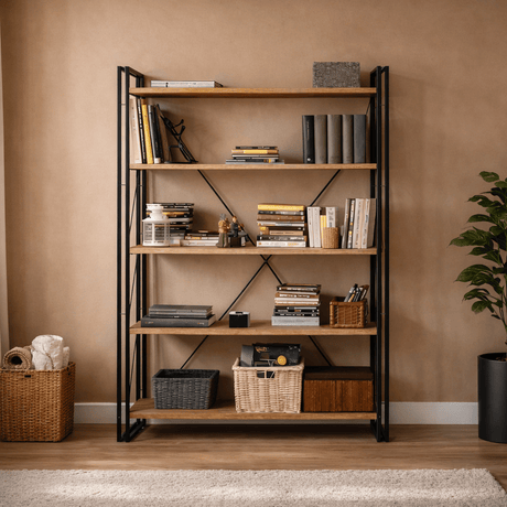 Librería industrial madera de pino melamina metal negro Cosmo 130x180x35 cm