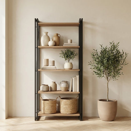 Librería industrial madera de pino melamina metal negro Cosmo 60x180x35 cm