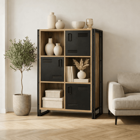 Mueble industrial madera de pino melamina metal negro Cosmo 89x127x35 cm