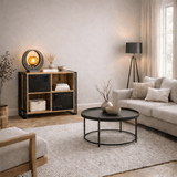 Boekenkasten - Industrieel dressoir dennenhout melamine zwart metaal Cosmo 89x89x35 cm - Dimehouse