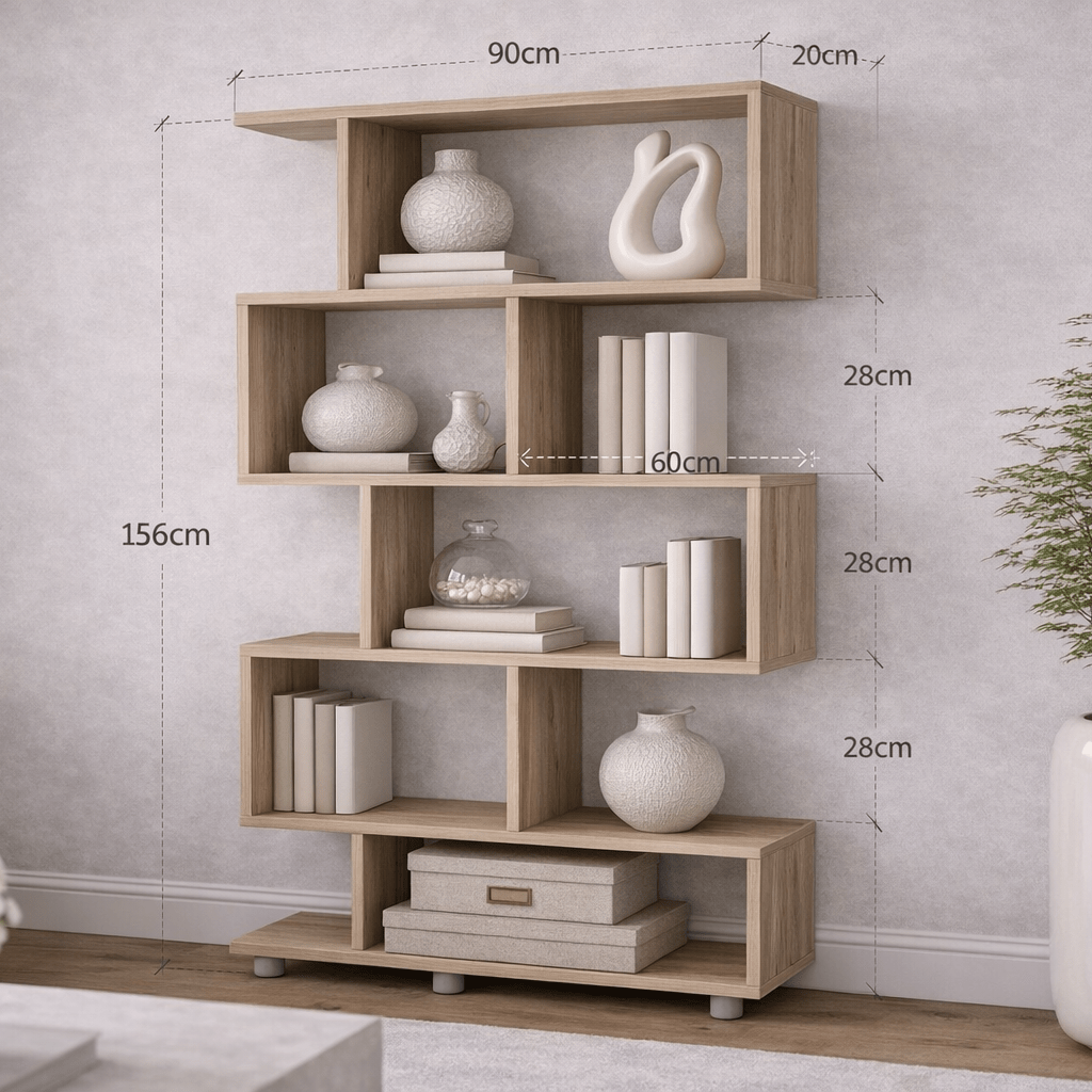 Boekenkasten - S - vormige boekenkast eiken melamine Elif 90x156x20 cm - Dimehouse