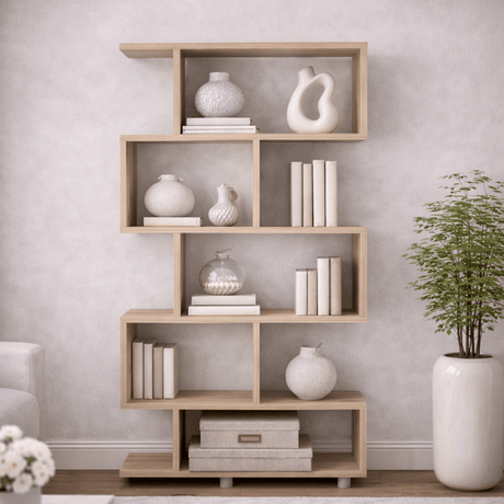 Librería en forma de S melamina roble Elif 90x156x20 cm