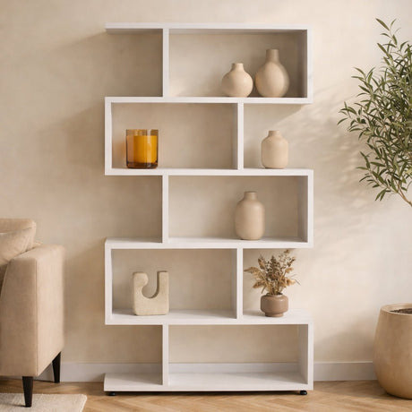 Librería en forma de S melamina blanca Elif 90x156x20 cm