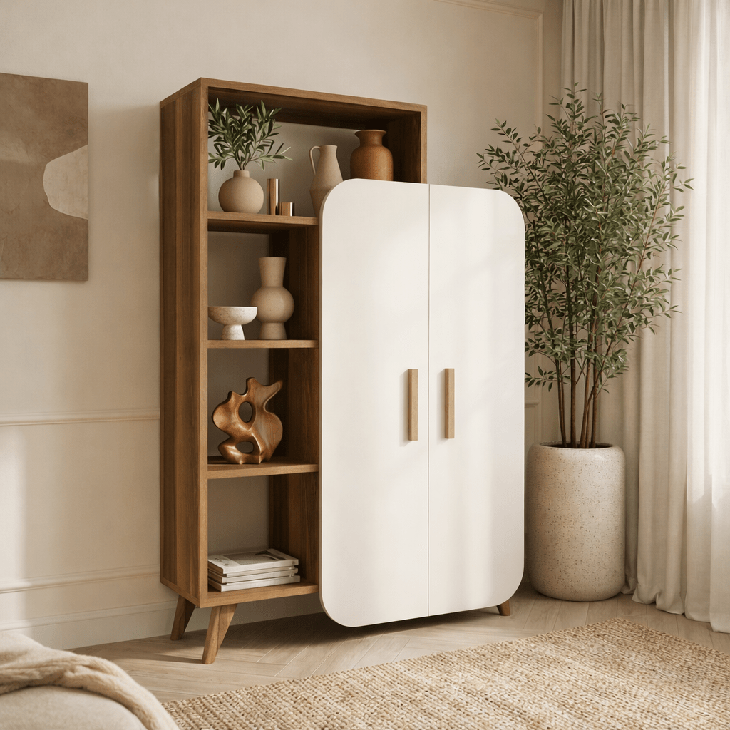 Boekenkasten - Scandinavische boekenkast walnoot wit melamine Form 90x132x32 cm - Dimehouse