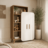 Boekenkasten - Scandinavische boekenkast walnoot wit melamine Form 90x132x32 cm - Dimehouse