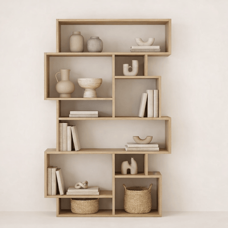 Librería asimétrica melamina aspecto roble Karmato 96x168,5x25,5 cm