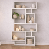 Boekenkasten - Asymmetrische boekenkast wit melamine Karmato 96x168,5x25,5 cm - Dimehouse