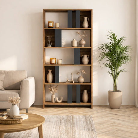 Librería asimétrica melamina nogal antracita Lima 90x180x20 cm