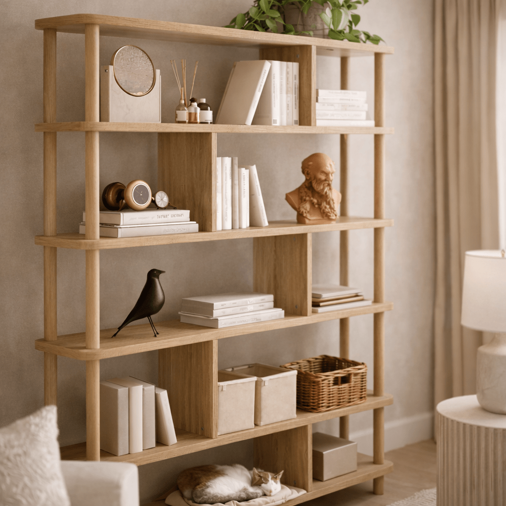 Librería Japandi pino melamina Meta 120x168,5x28 cm