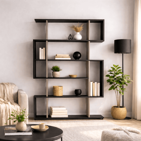 Boekenkasten - Boekenkast Mito Antraciet Bruin Melamine 110x161x25,5 cm - Dimehouse