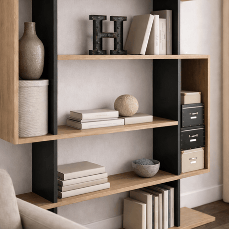 Librería Mito Sonoma Oak Antracita Melamina 110x161x25.5 cm