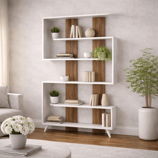 Boekenkasten - Boekenkast Rain Wit Walnoot Melamine 120x162x20 cm - Dimehouse